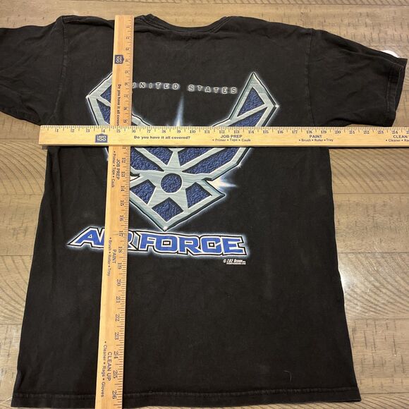 VINTAGE US Air Force Shirt Mens Medium Black Blue Winged Logo Bayside USAF USA - Picture 4 of 4